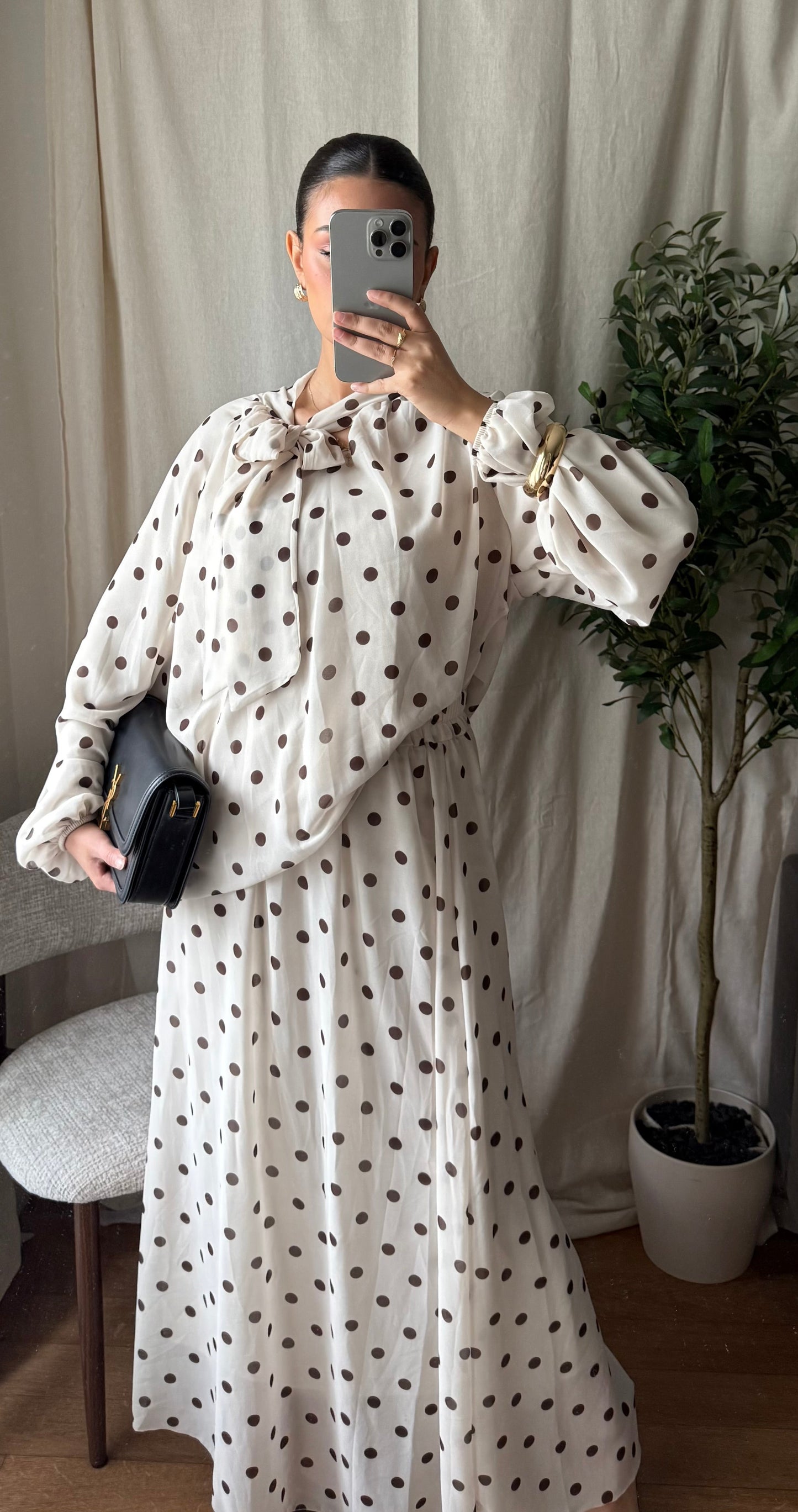 ENSEMBLE JUPE POIS CRÈME