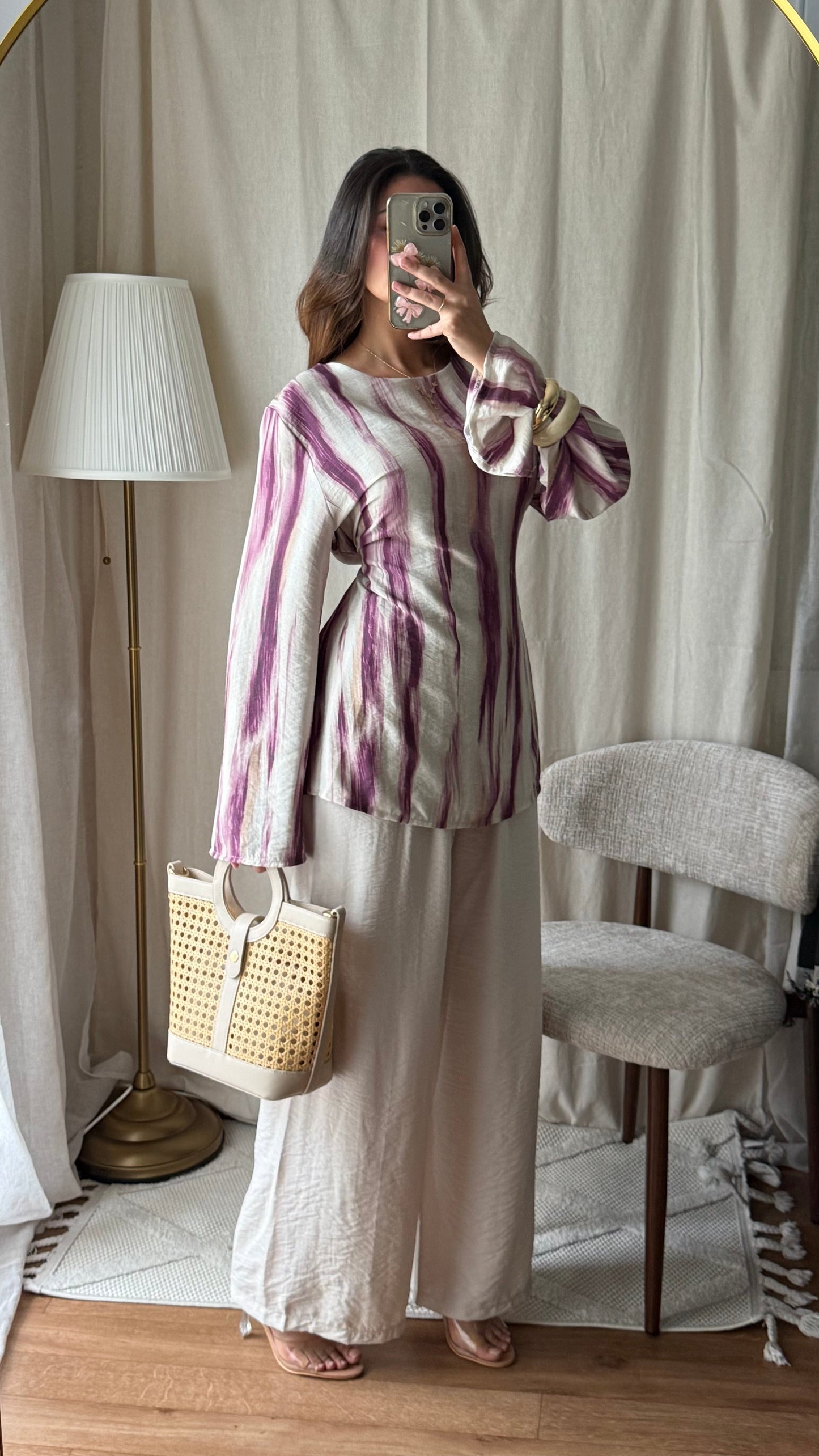 Ensemble pantalon effet lin a nouer dans le dos VIOLET