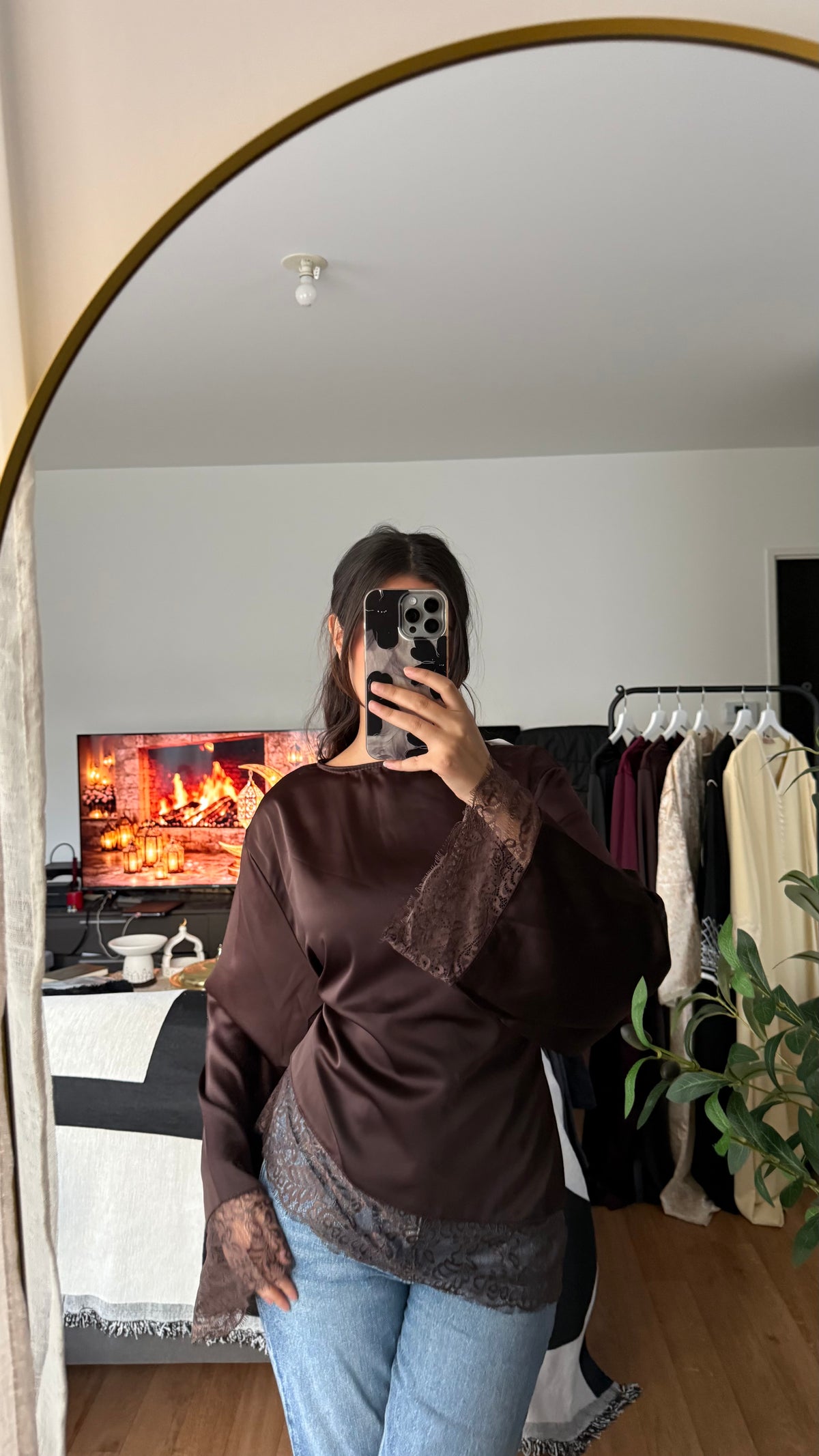 Top satiné dentelle coffee Azayel