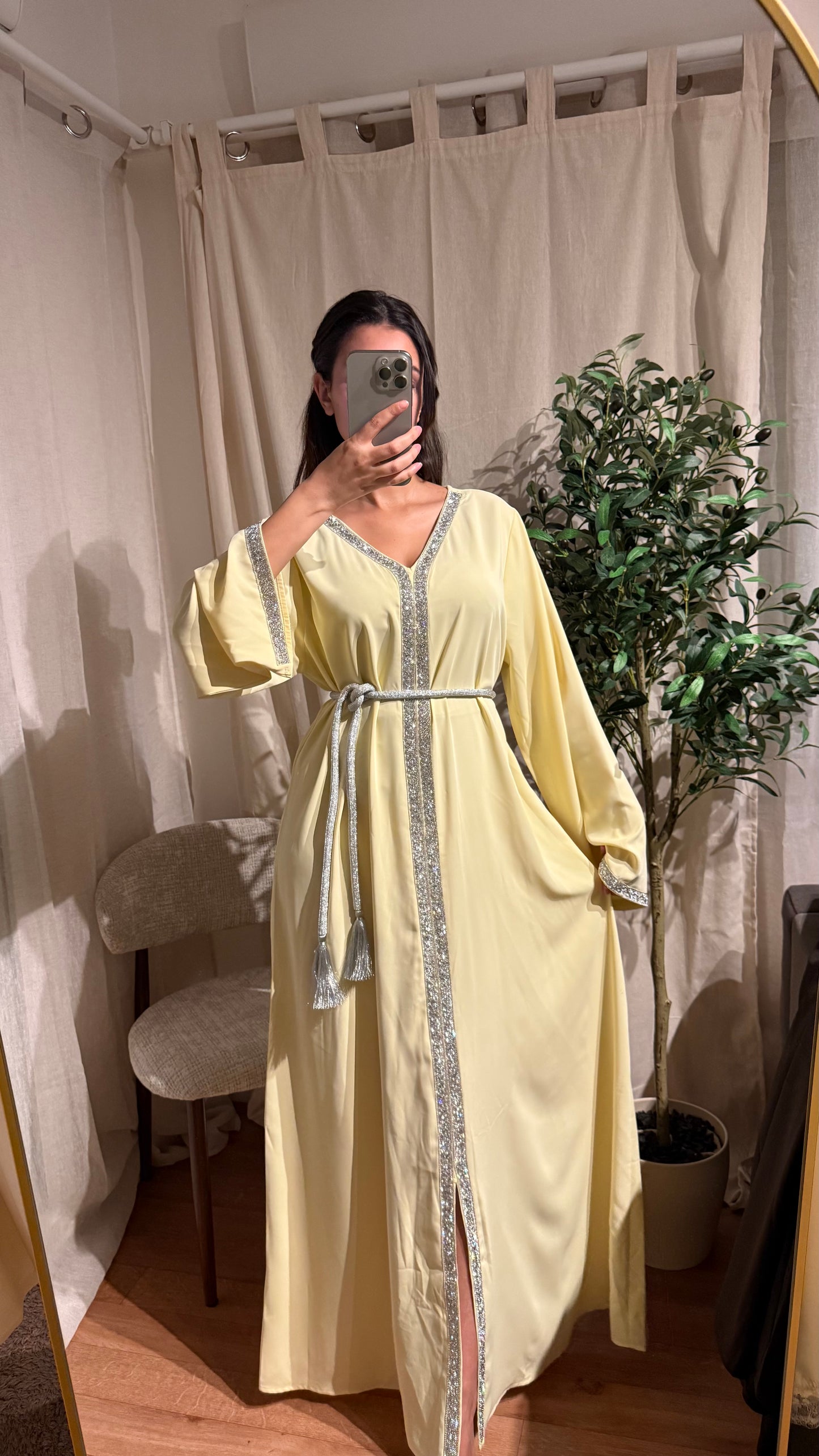 Robe Caftan Amira jaune pale