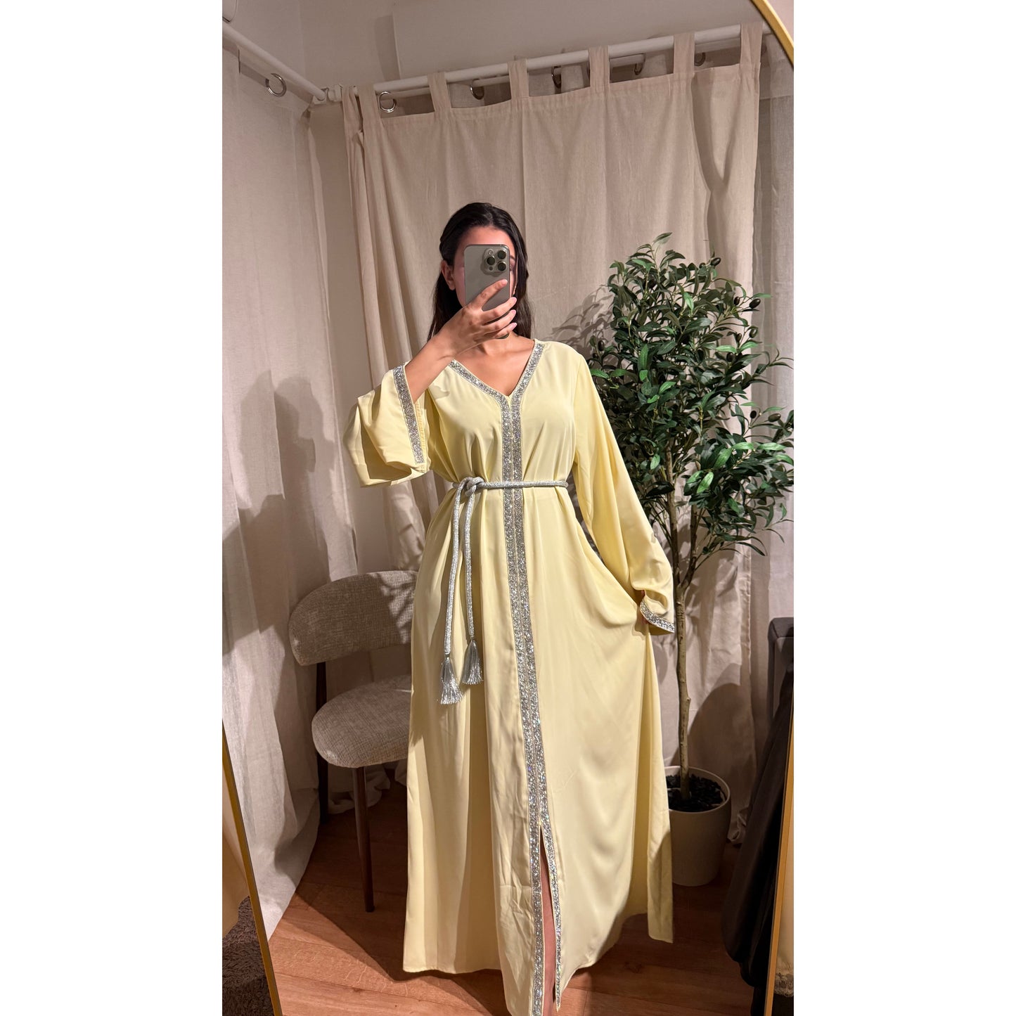Robe Caftan Amira jaune pale