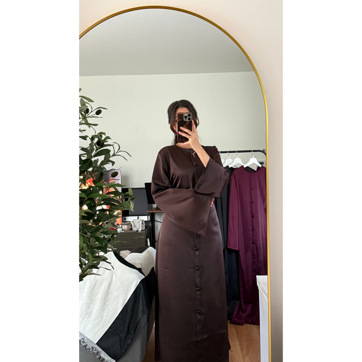 Robe longue satinée coffee Azayel