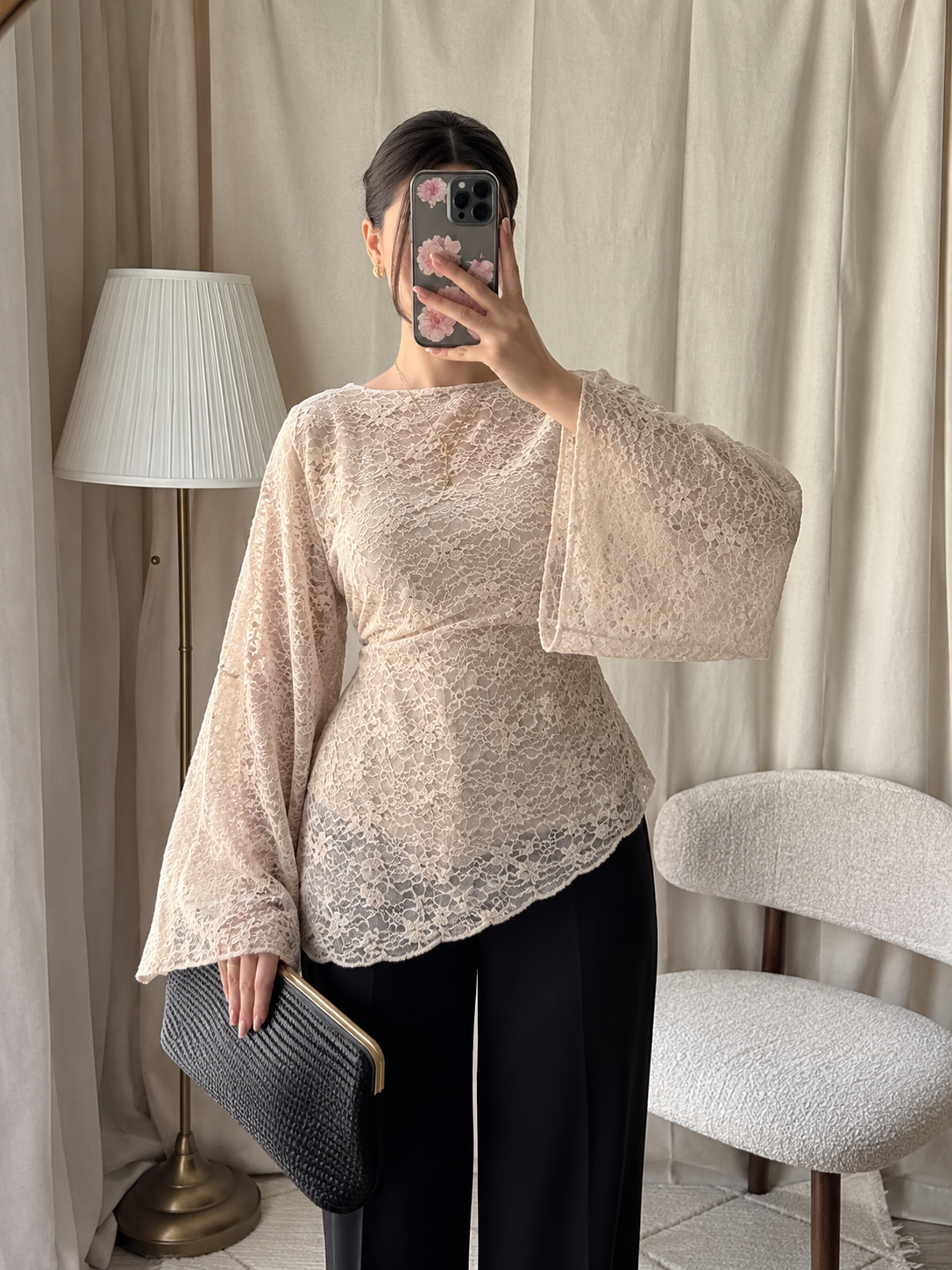 Blouse DENTELLA à nouer dans le dos / ÉCRU