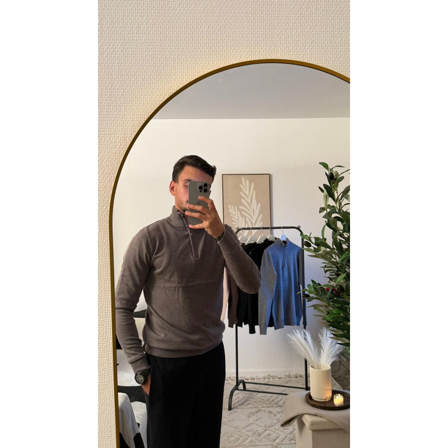 Pull Col Zippé Coffee Homme – Manche Longue Doux & Tendance