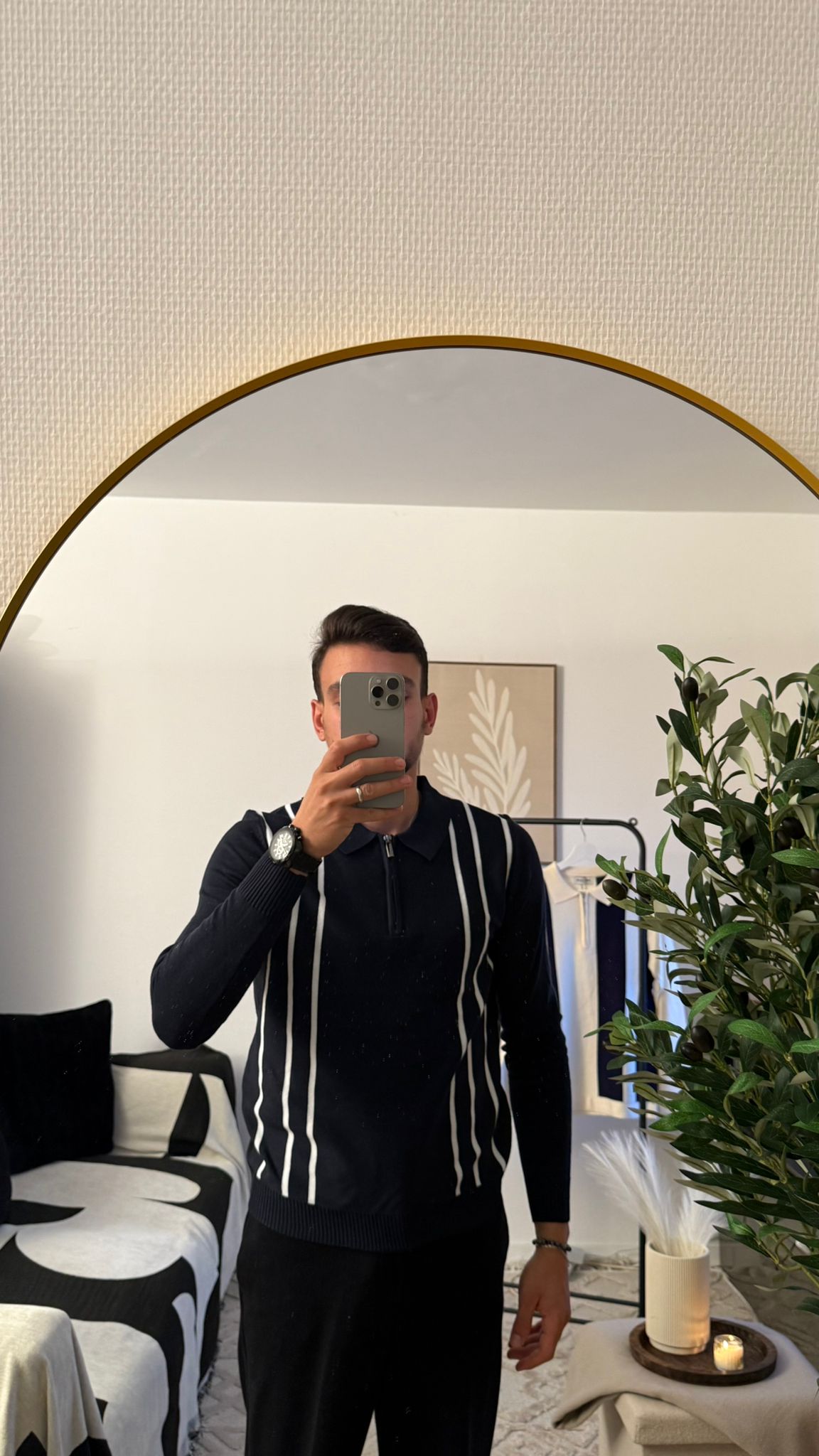 Polo Homme Bleu Marine Élégant à Rayures Blanches