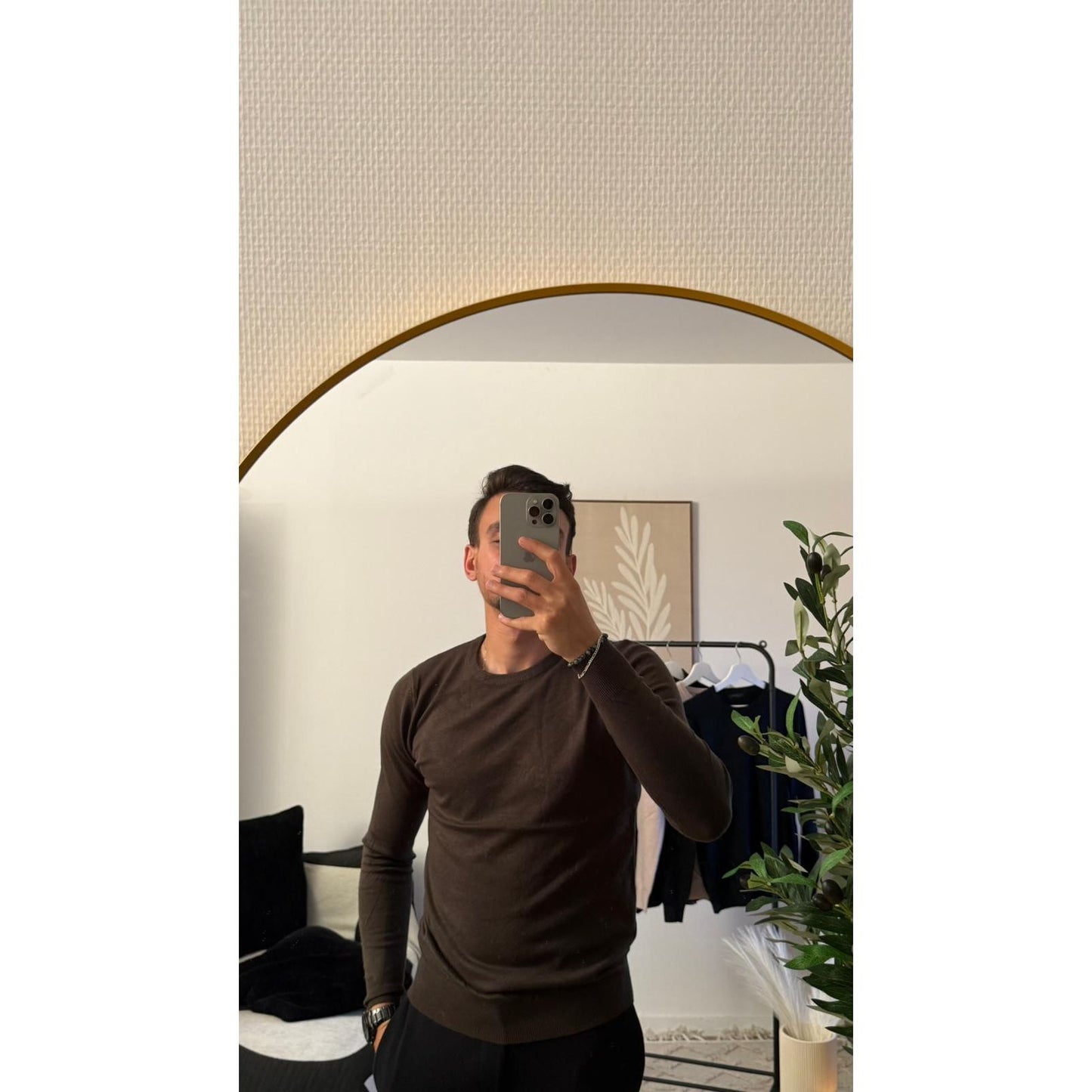 Pull Col Rond Homme – Classique & Élégant Manches Longues | Noir Beige Kaki