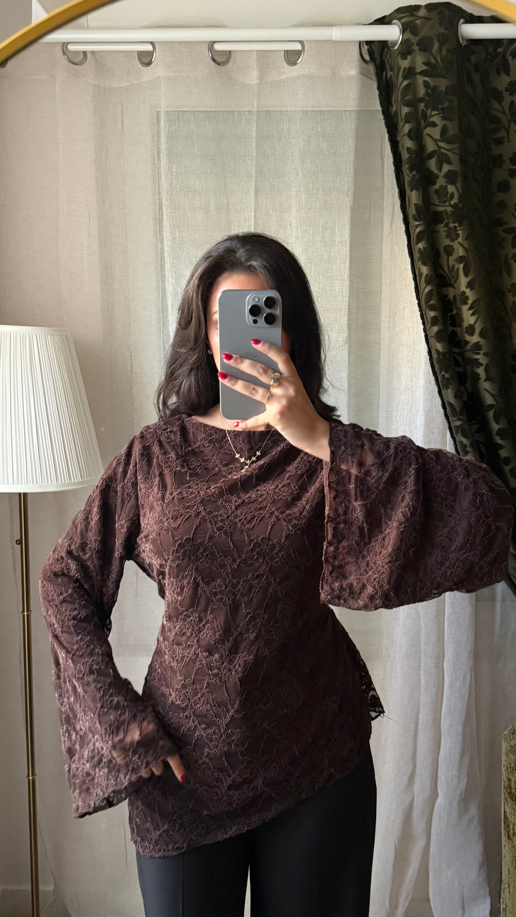 Blouse DENTELLA à nouer dans le dos / MARRON