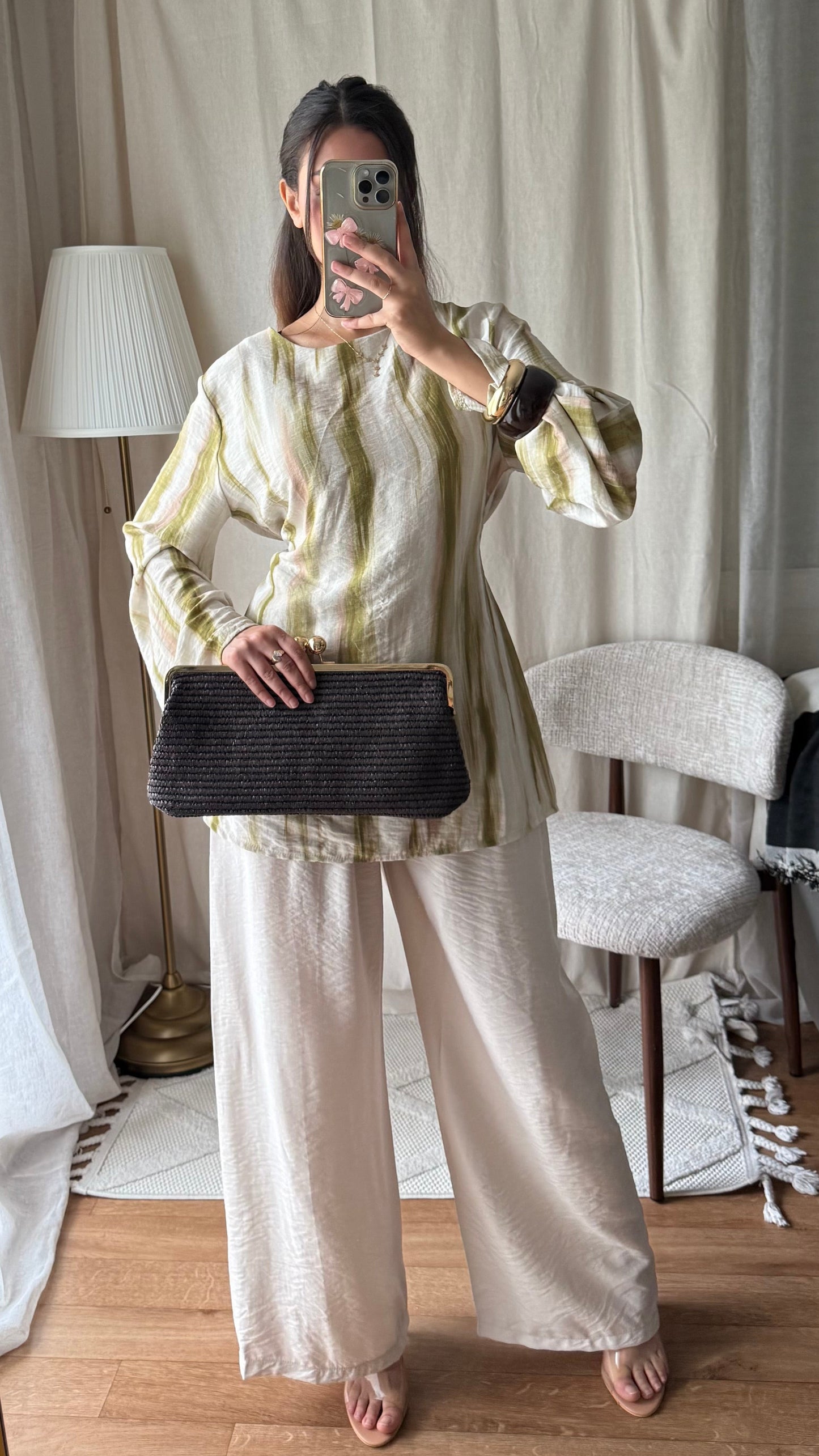 Ensemble pantalon effet lin a nouer dans le dos OLIVE