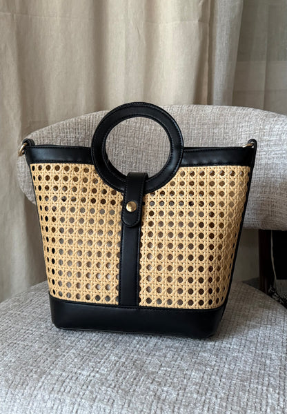 Sac cabas effet rotin noir