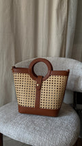 Sac cabas effet rotin marron