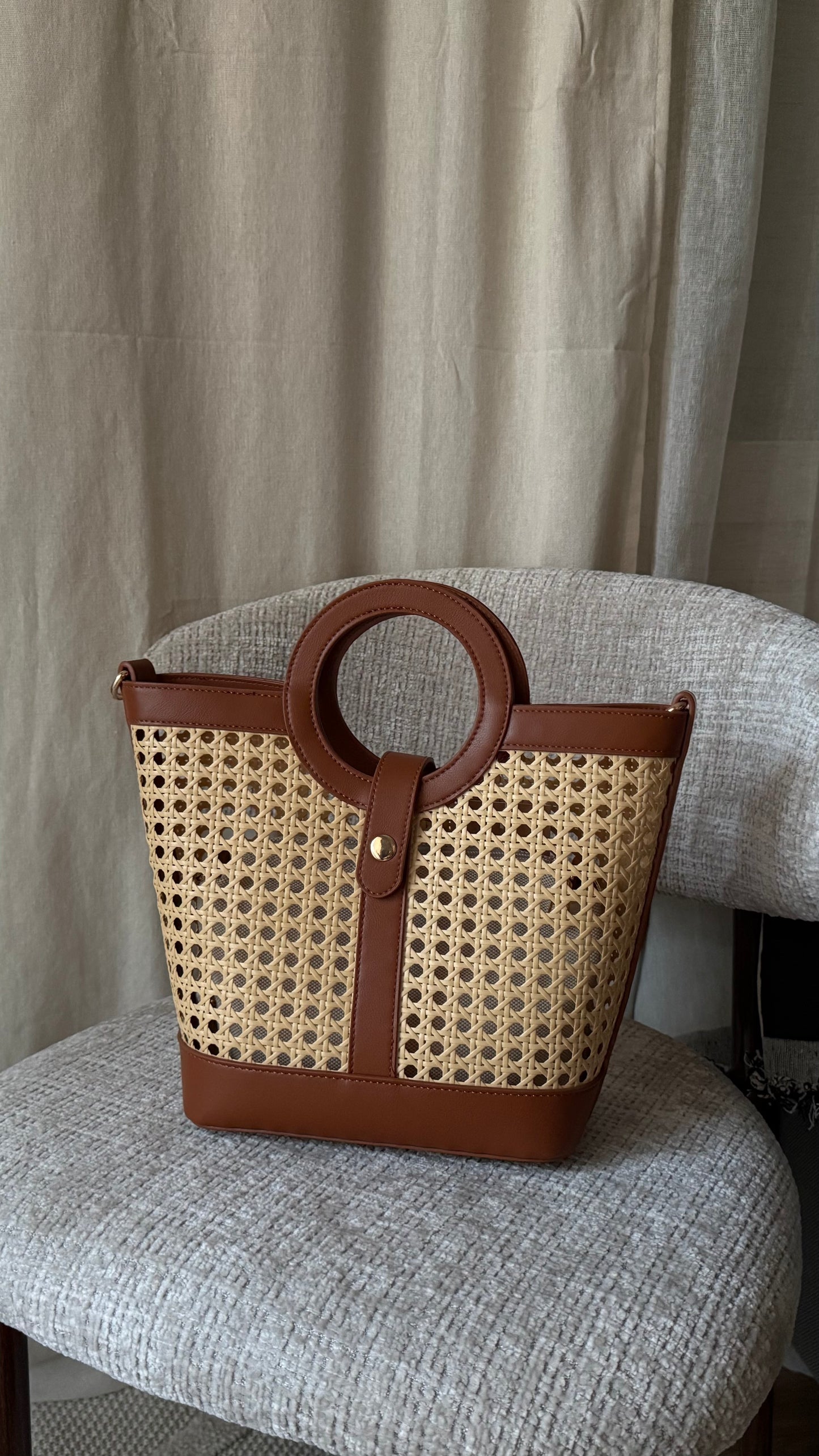 Sac cabas effet rotin marron