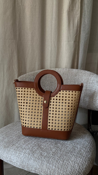 Sac cabas effet rotin marron