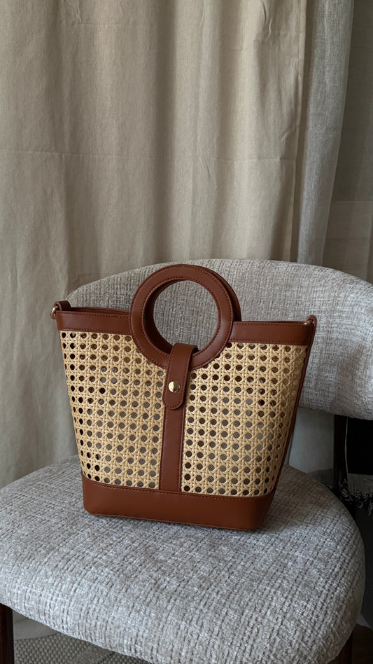 Sac cabas effet rotin marron