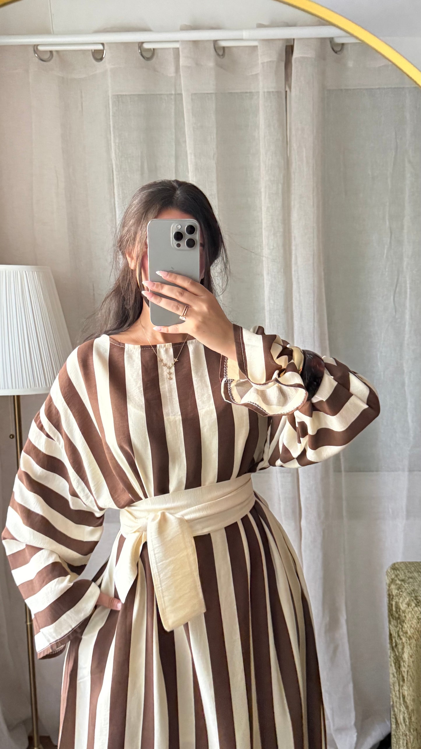 Robe effet lin à rayures avec ceinture large