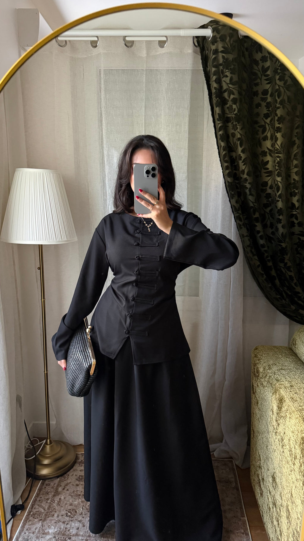 Ensemble Yasmine noir – Tunique cintrée & jupe longue