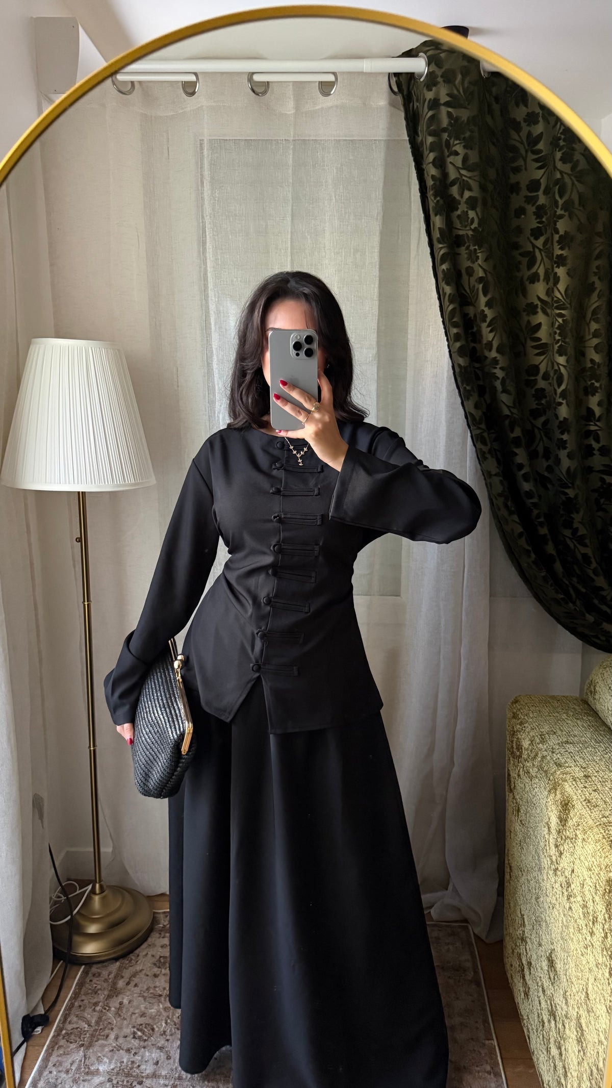Ensemble Yasmine noir – Tunique cintrée & jupe longue