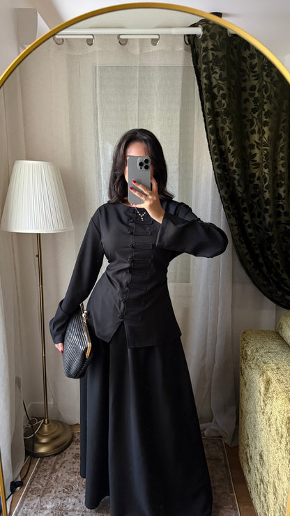 Ensemble Yasmine noir – Tunique cintrée & jupe longue