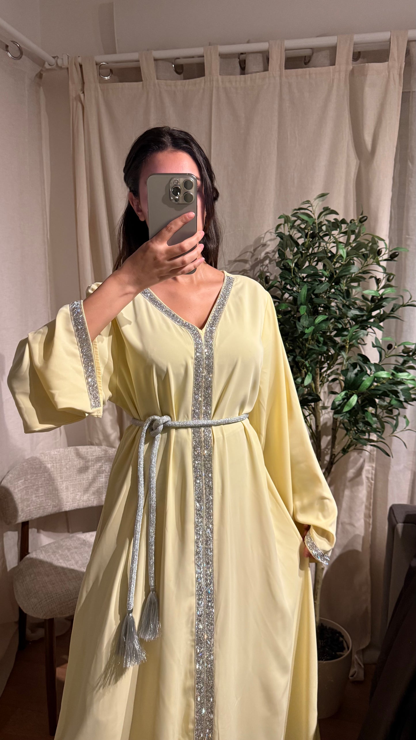 Robe Caftan Amira jaune pale