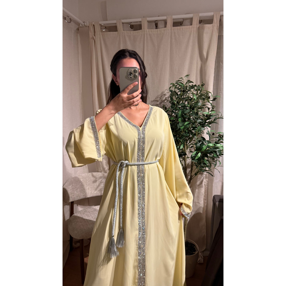 Robe Caftan Amira jaune pale