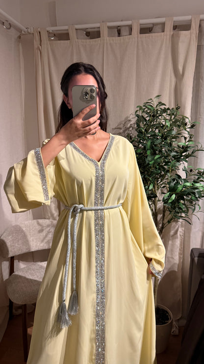 Robe Caftan Amira jaune pale