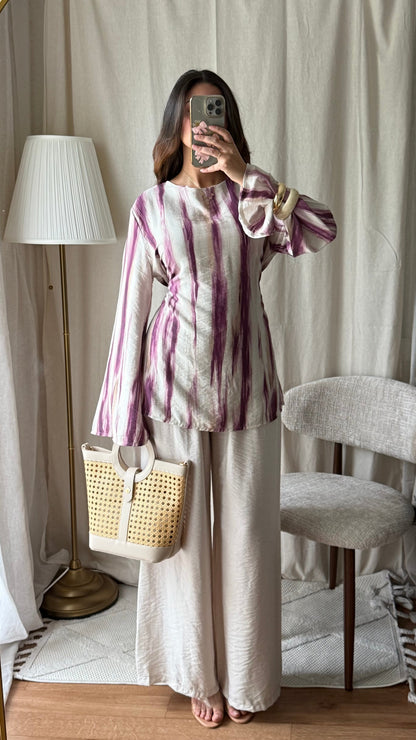Ensemble pantalon effet lin a nouer dans le dos VIOLET