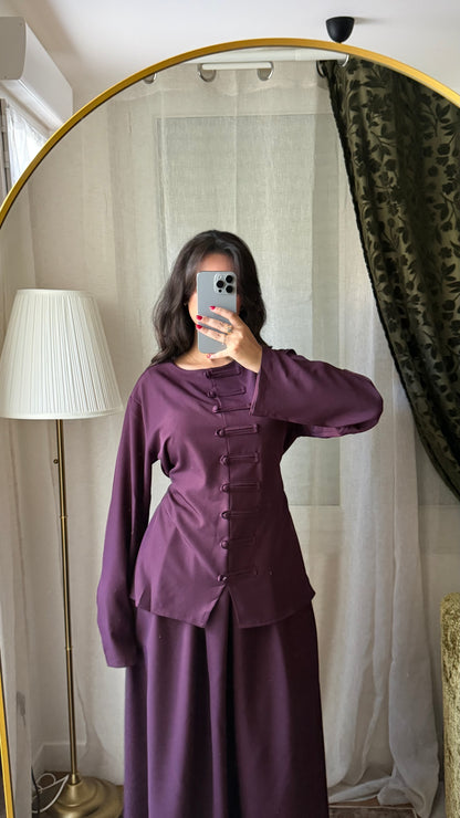 Ensemble Yasmine prune – Tunique cintrée & jupe longue