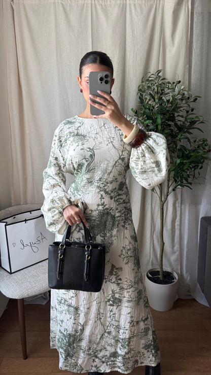 Robe longue Najwa vintage  / Beige-vert