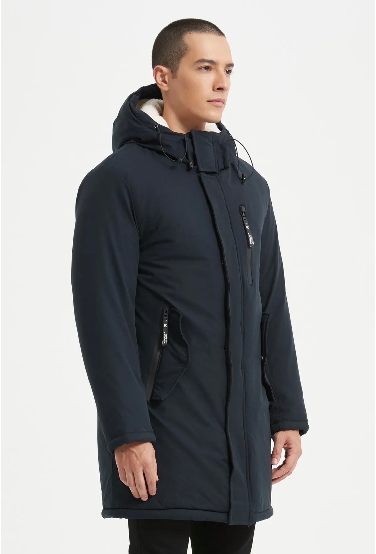 Parka Longue Homme Déperlante & Fourrée – Chaude | Noir & Bleu Foncé