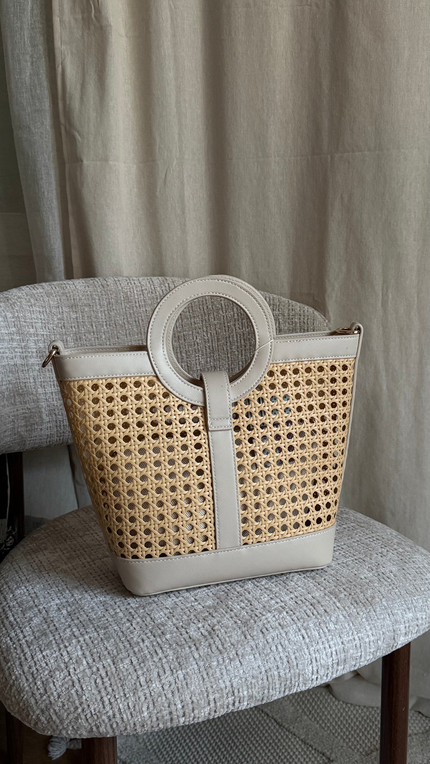 Sac cabas effet rotin beige