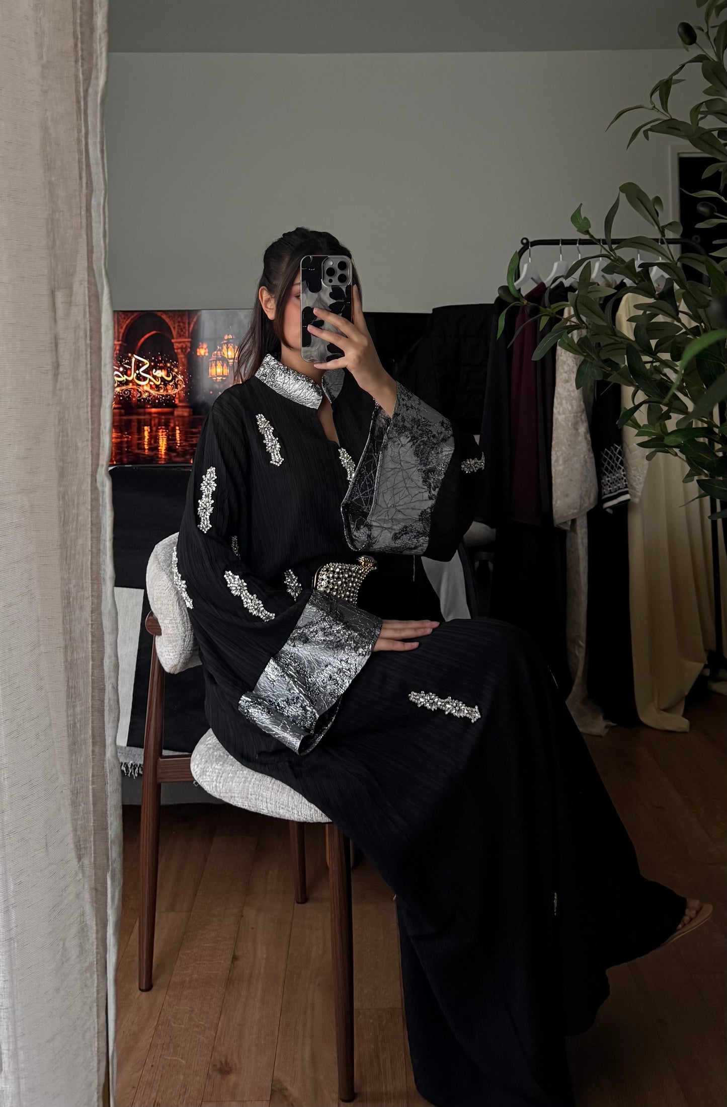 Abaya Premium Cristaux & Empiècement Brocard – Luxueuse & Majestueuse