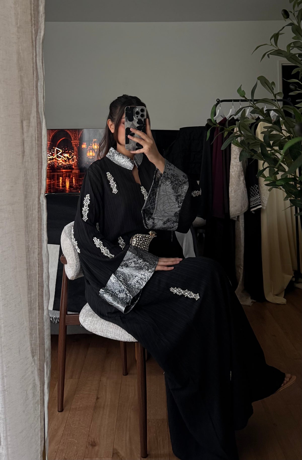 Abaya Premium Cristaux & Empiècement Brocard – Luxueuse & Majestueuse
