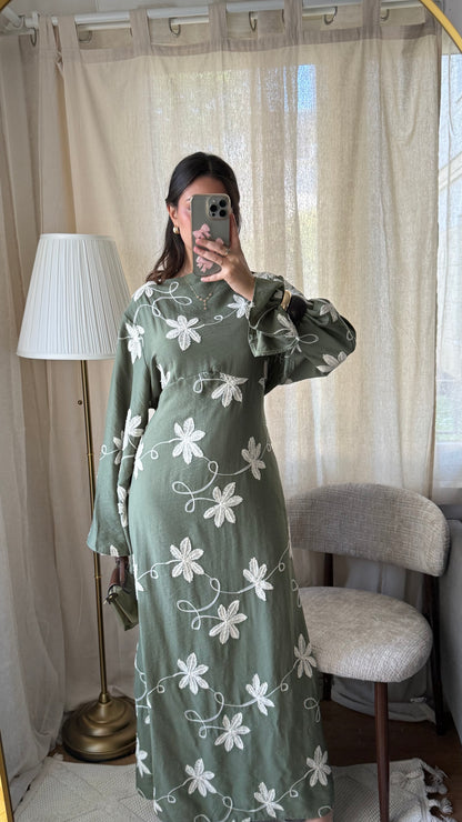 Robe Flora brodée / kaki