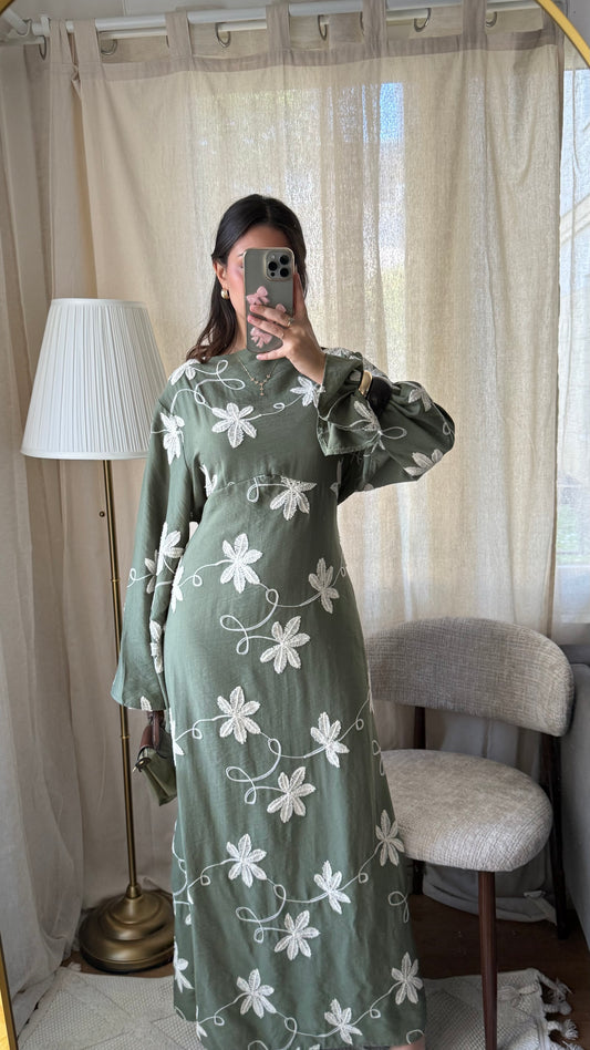 Robe Flora brodée / kaki