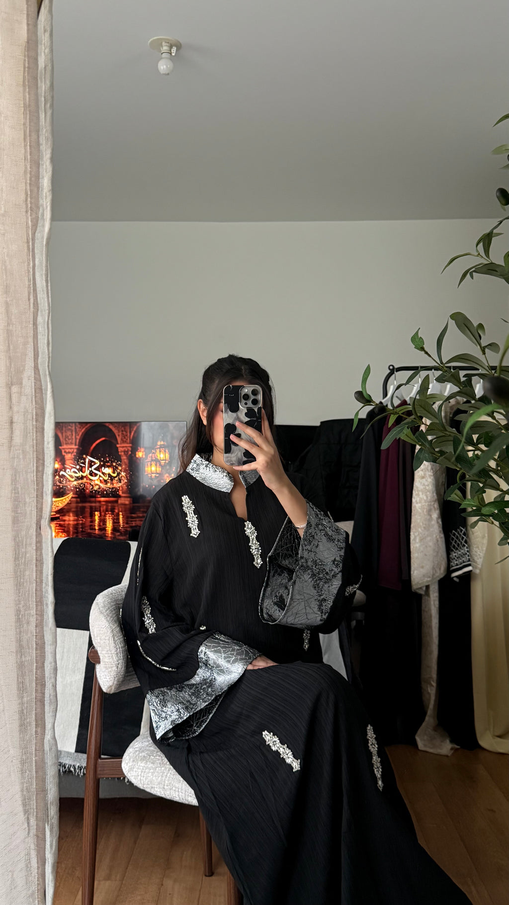 Abaya Premium Cristaux & Empiècement Brocard – Luxueuse & Majestueuse