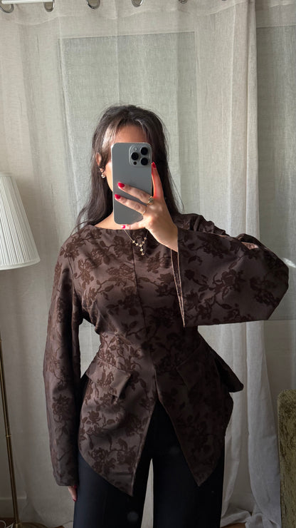 Blouse Velours Florale – Chocolat