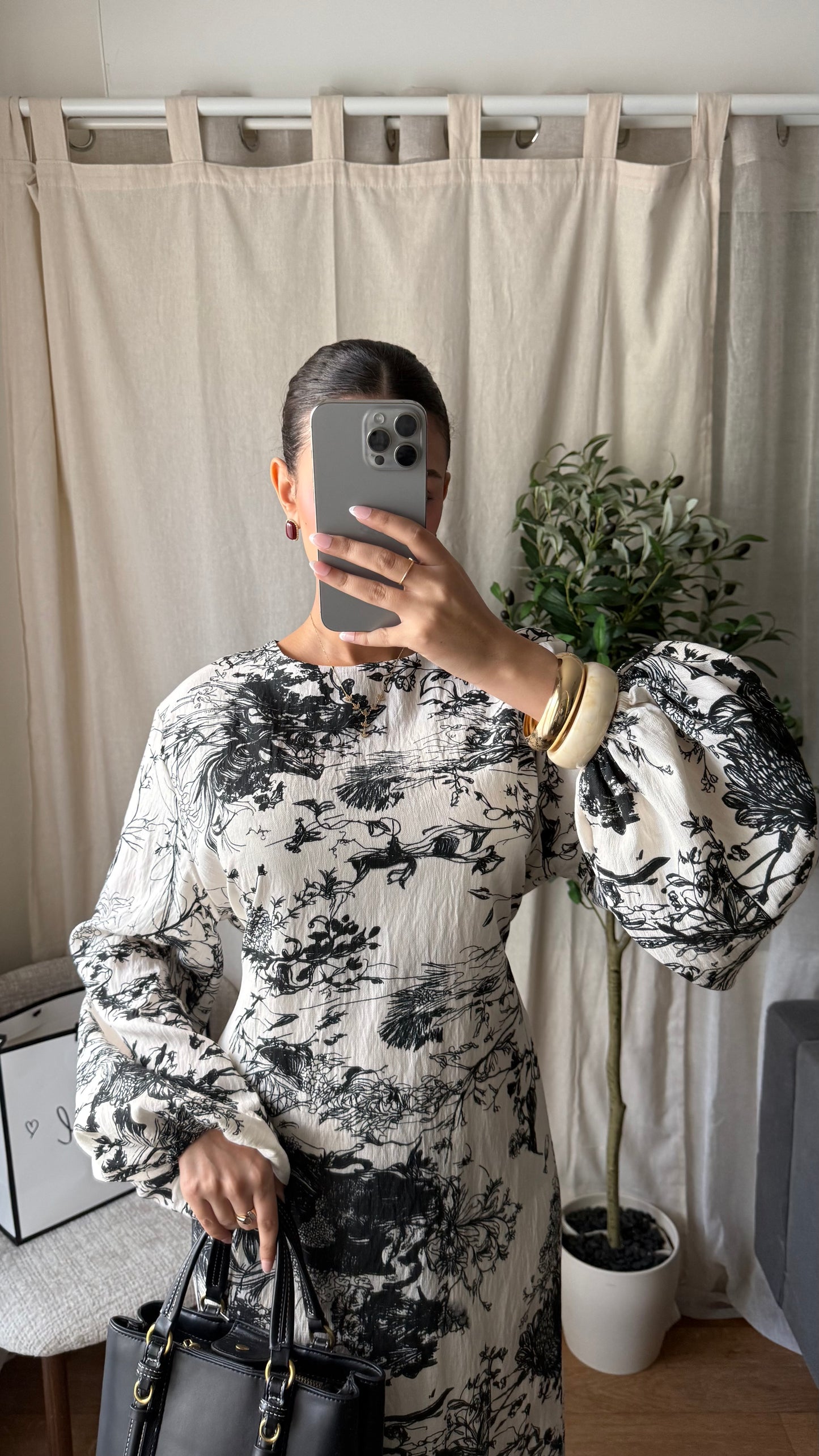 Robe longue Najwa vintage  / Beige-noir