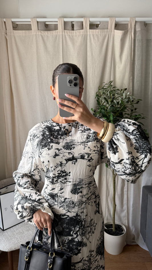 Robe longue Najwa vintage  / Beige-noir