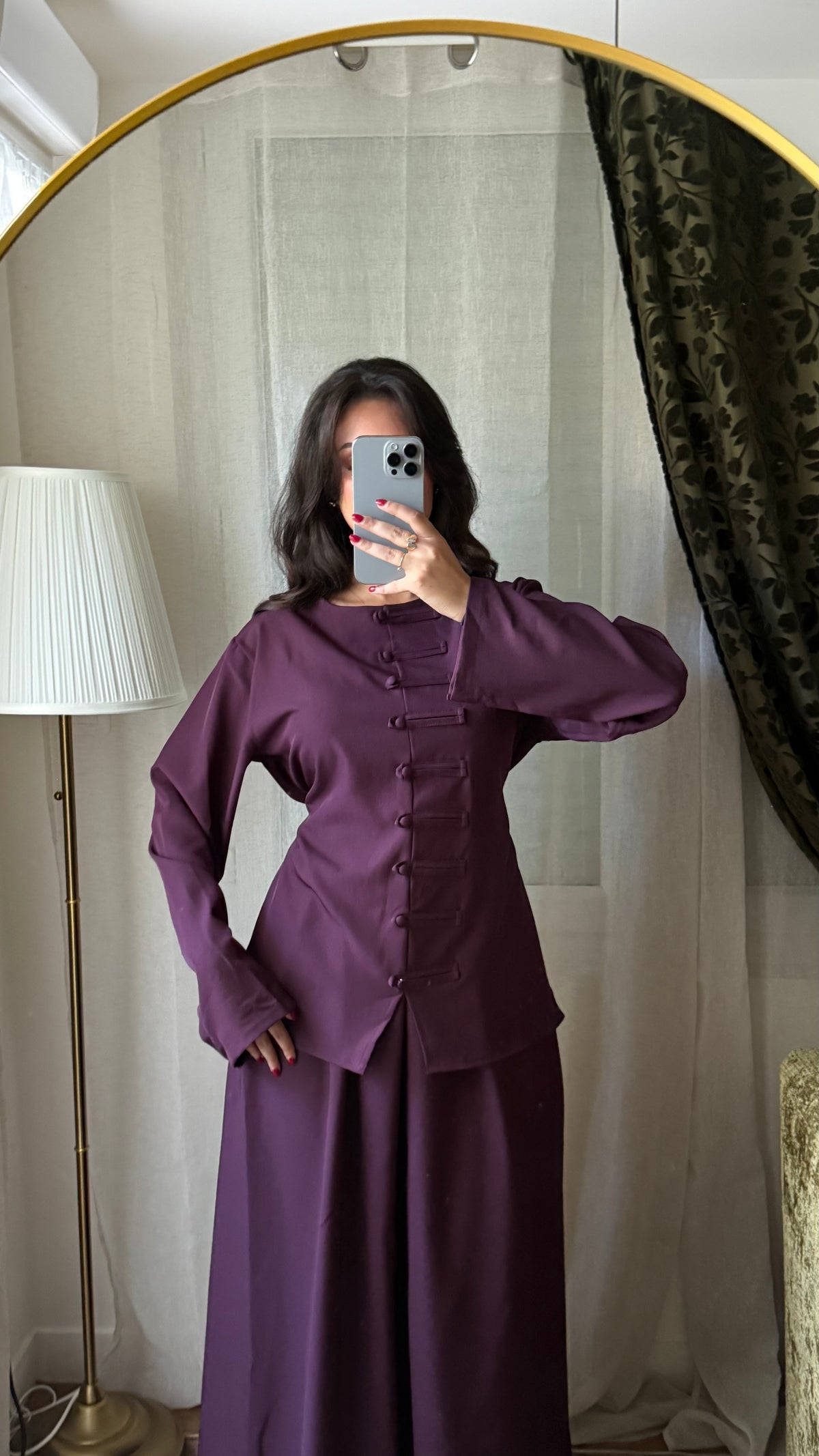 Ensemble Yasmine prune – Tunique cintrée & jupe longue