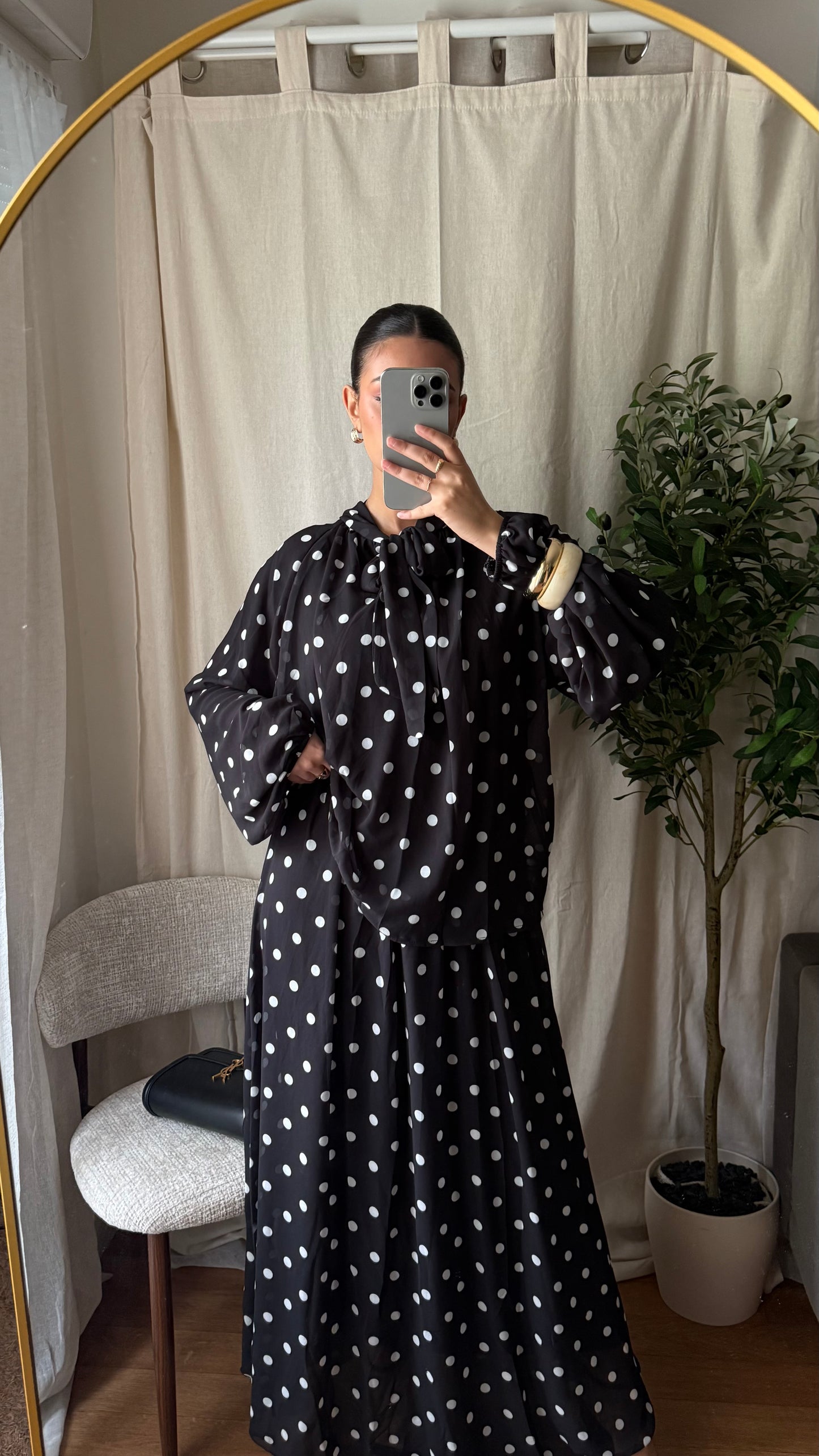 ENSEMBLE JUPE POIS NOIR