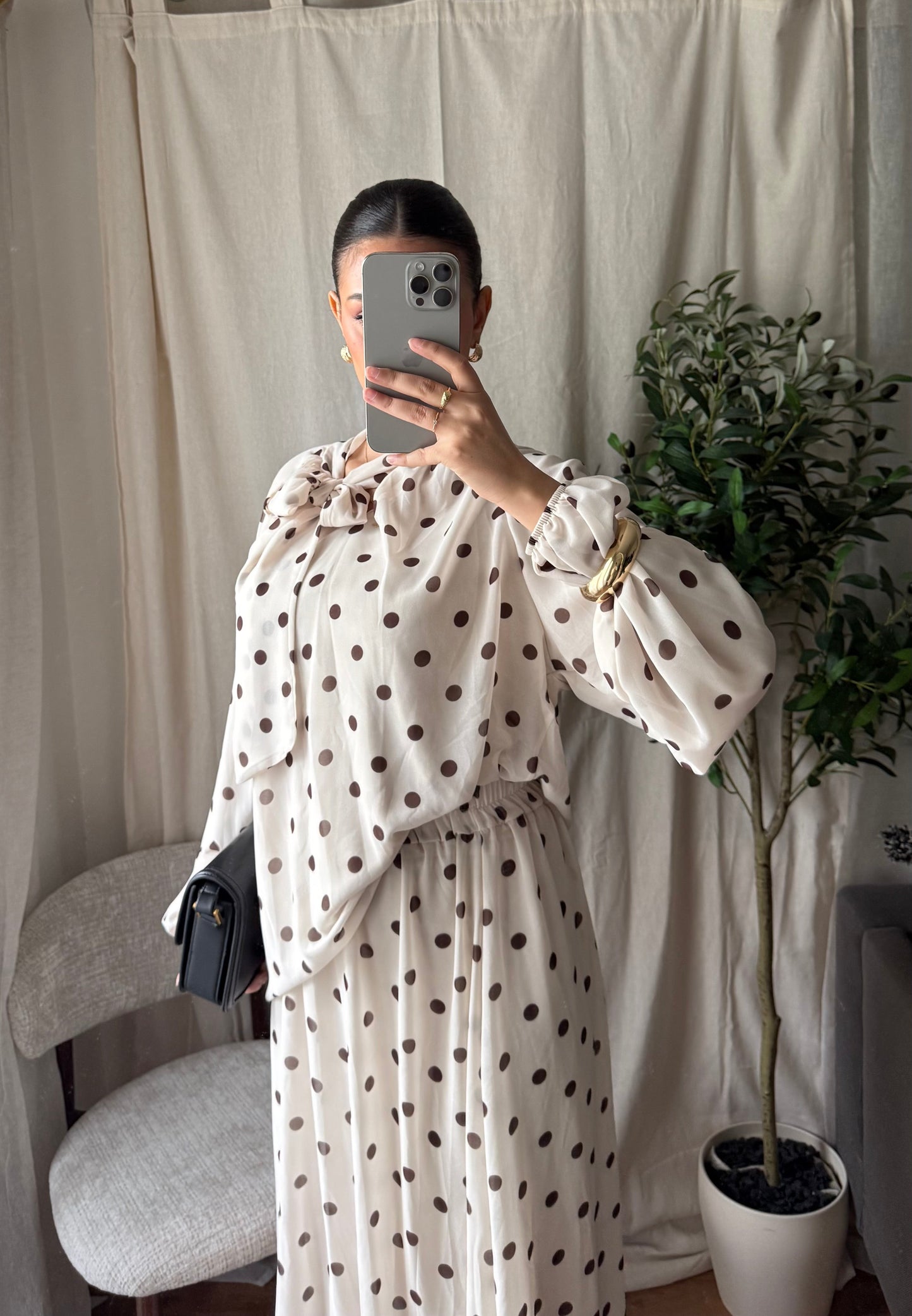 ENSEMBLE JUPE POIS CRÈME