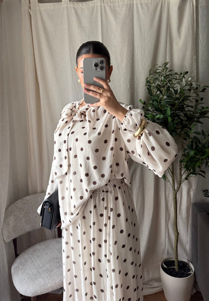 ENSEMBLE JUPE POIS CRÈME