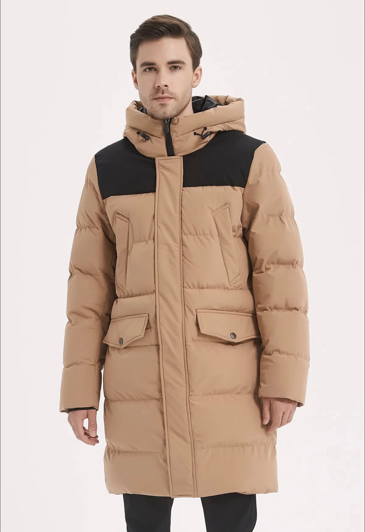 Doudoune longue homme capuche chaude élégante noir beige Azayel