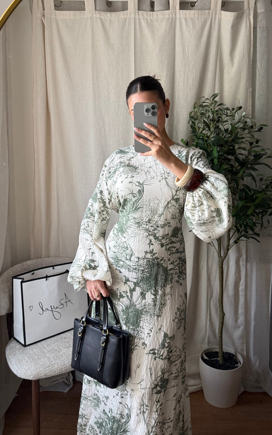 Robe longue Najwa vintage  / Beige-vert