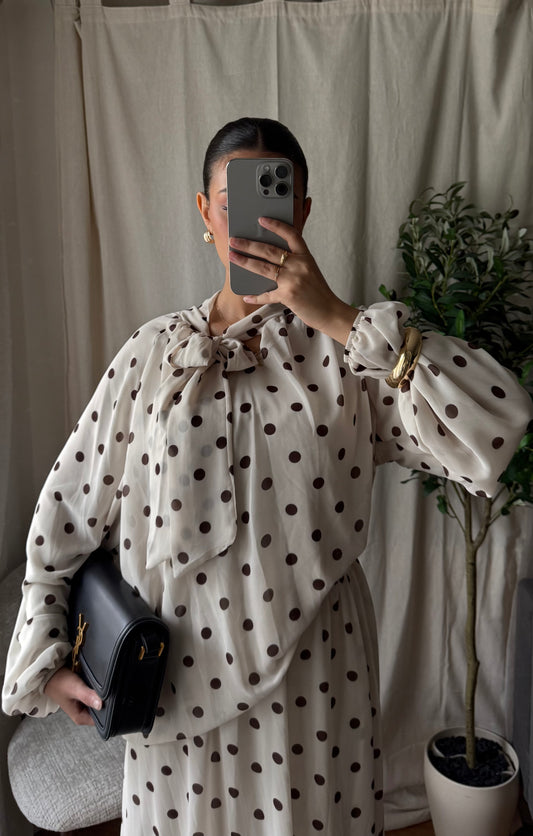 ENSEMBLE JUPE POIS CRÈME