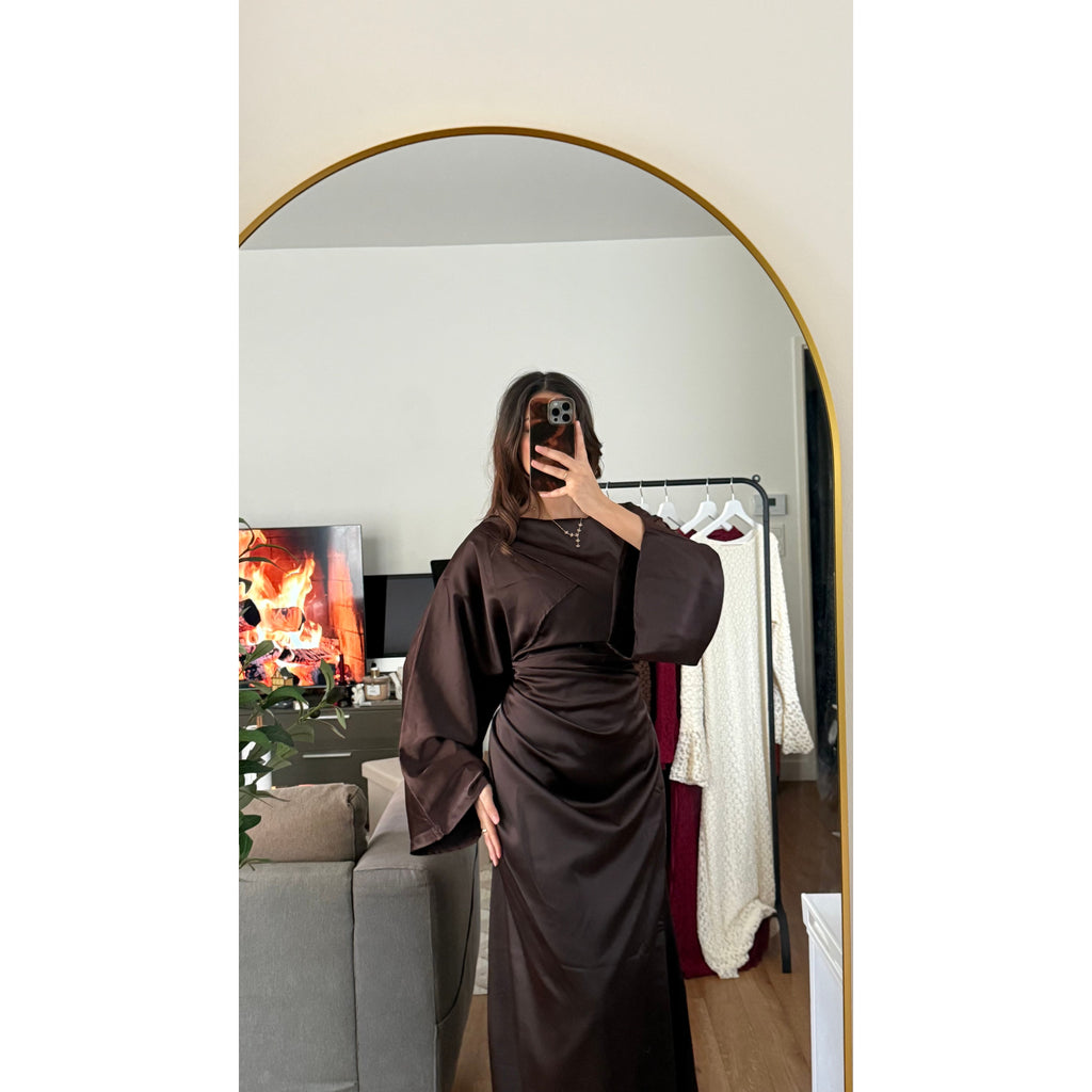 Robe longue satin drapé coffee Azayel