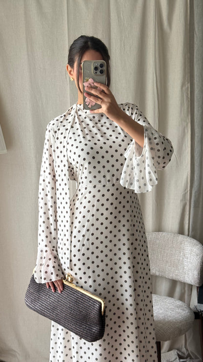 Robe à pois | Blanc et marron