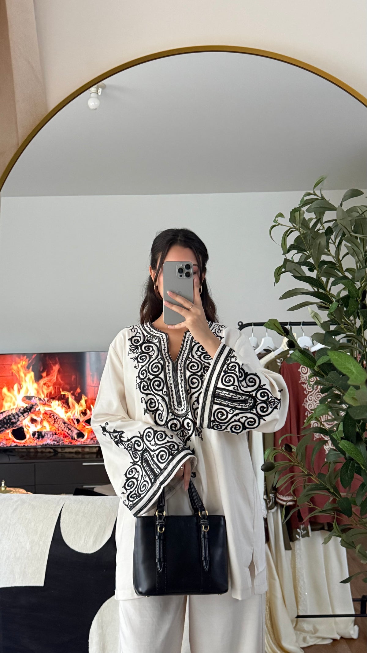 Ensemble jabador Zahra brodé deux pièces tunique pantalon fluide Azayel