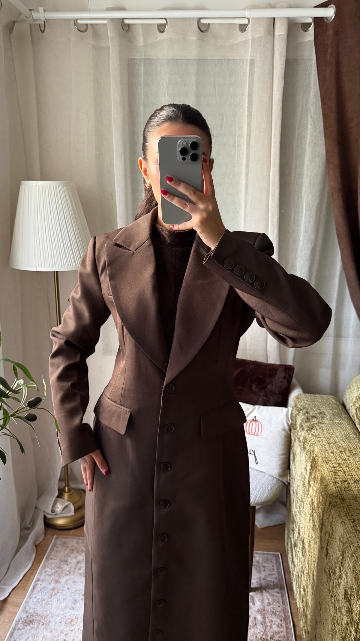 Manteau Long Tailleur Cintré – Marron Chocolat