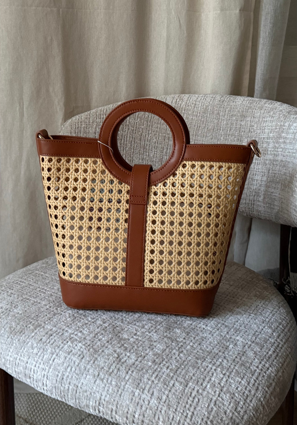 Sac cabas effet rotin marron