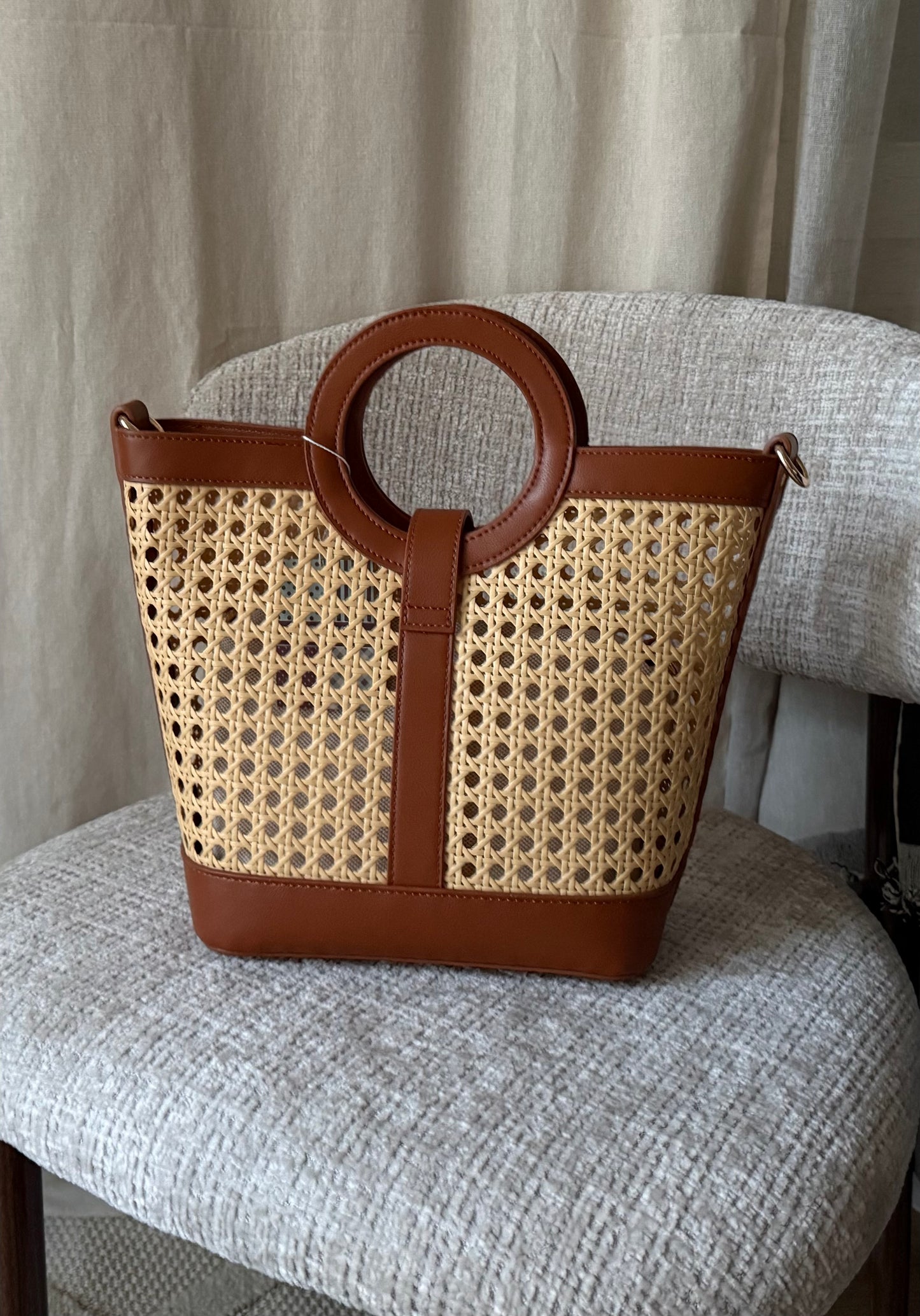 Sac cabas effet rotin marron